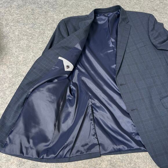 Tommy Hilfiger Men’s Blazer Suit Jacket & Pants Set Navy Blue Plaid Button Up - Picture 7 of 16